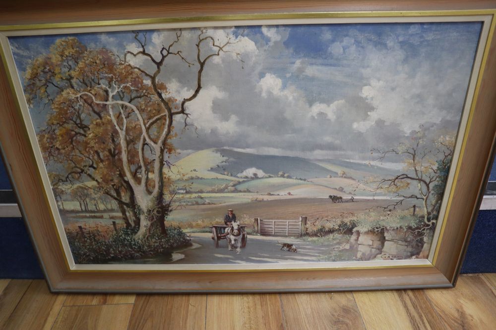 Emerson Groom (1891-1983), pair of oils on board, The Downs near Glynde and The road to Firle Beacon, signed, 48 x 77cm